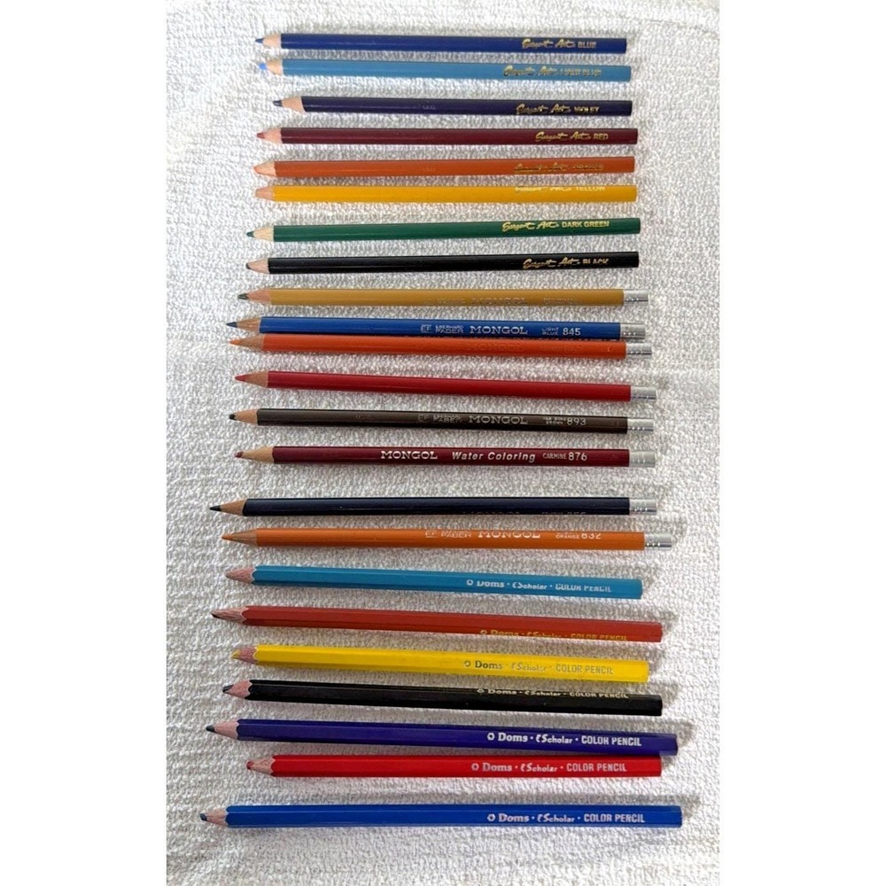 23 Vtg Sargent Art Eberhard Faber Mongol & Dom's Colored Color Pencils Used USA